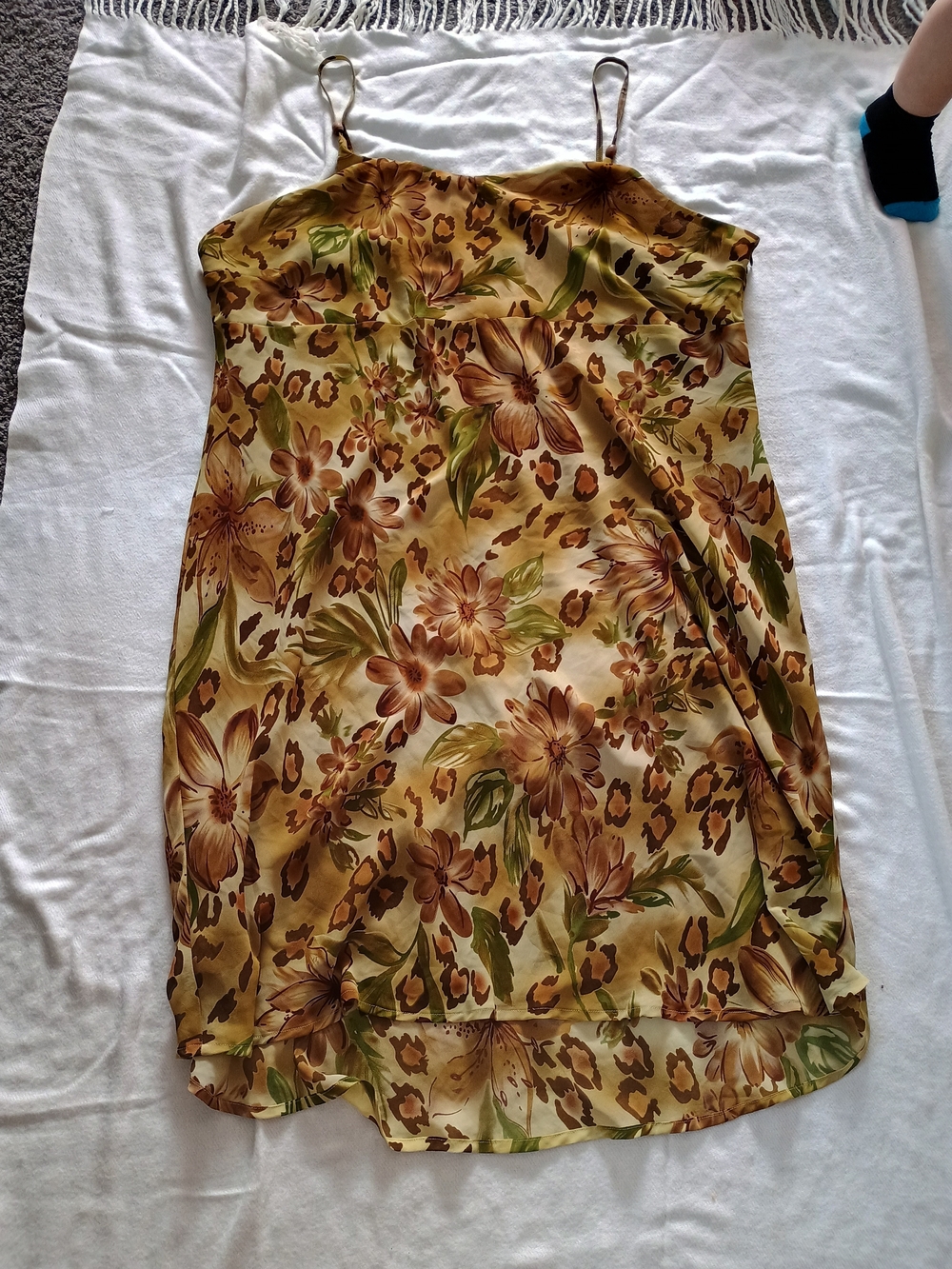Floral Slip Dress in Tan and Olive